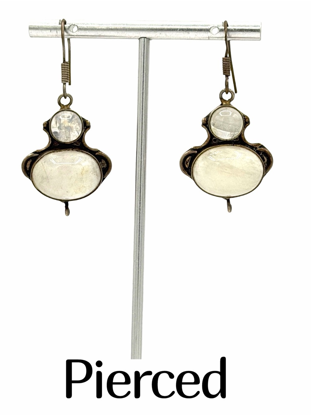 Vintage Sterling Silver Rainbow Moonstone Woman’s Earrings Ornate Jewelry